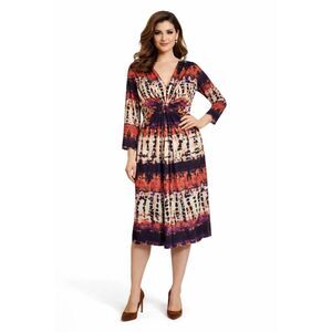 NY Collection Dress V Neck Long Sleeve Stripe Women's WOMAN'S Size Large